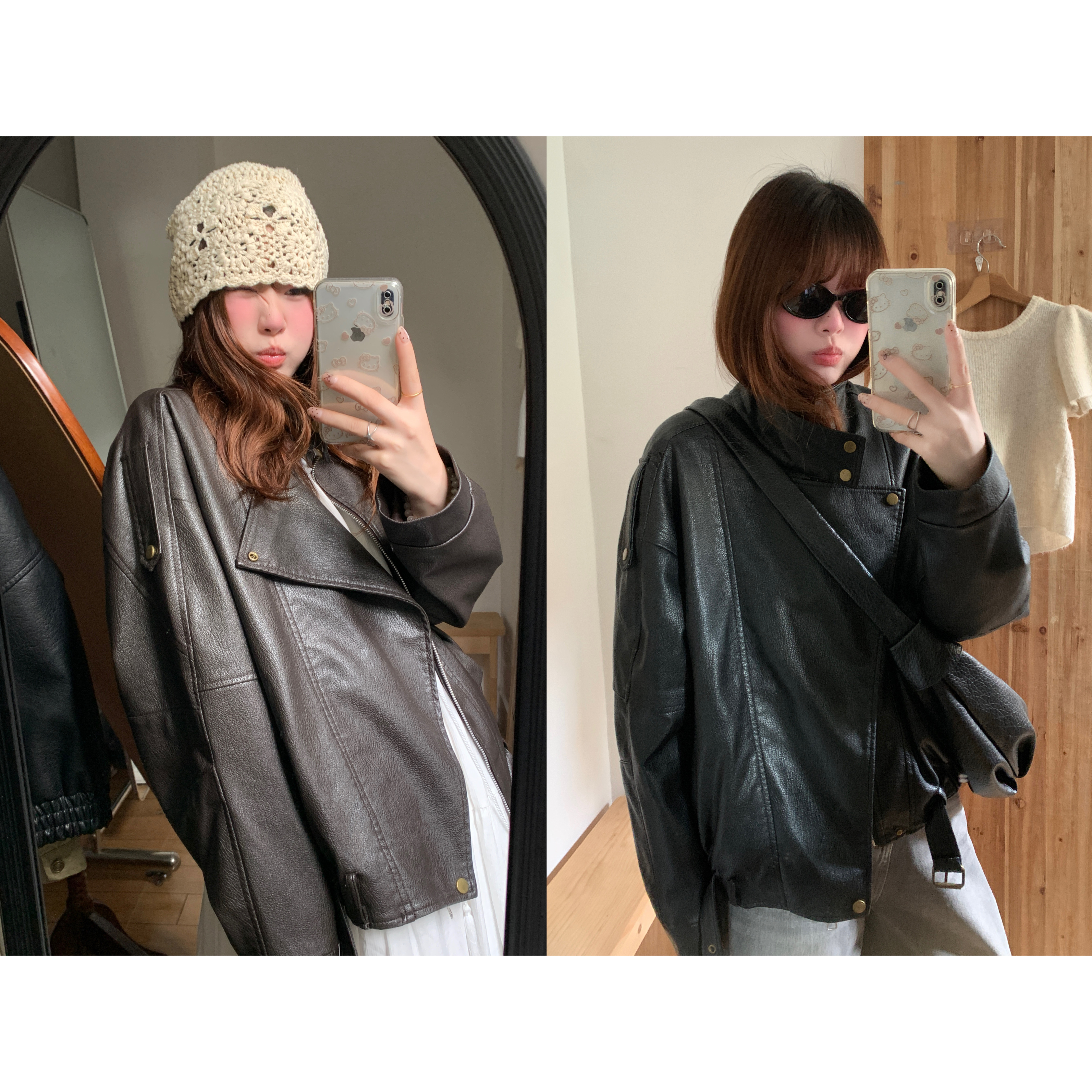 自留款！棕咖色/黑色皮衣女秋季新款韩版宽松休闲机车夹克外套潮