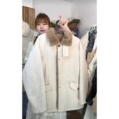 环保皮草翻立领中长款 美式 复古工装 派克外套上衣