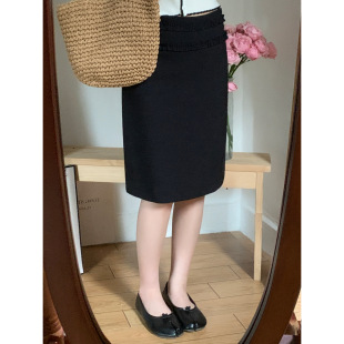 蘑糯糯同款 黑色/灰色双层小花边半身裙女休闲韩系lady风气质中裙