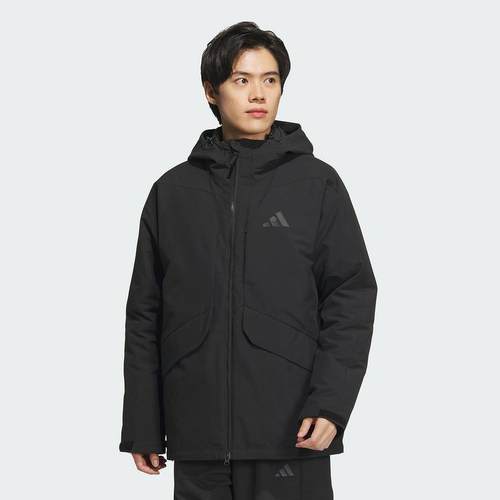 adidas阿迪达斯连帽羽绒服三合一鸭绒内胆2024新男中长冬装JY4215