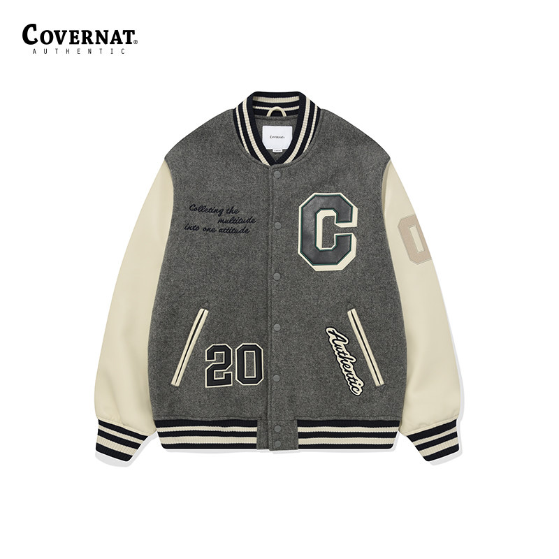 Covernat冬新品刺绣夹克棒球服棉服毛呢拼接外套男CO2303JK07