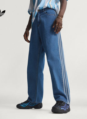 复古休闲百搭三条纹牛仔运动裤男装新款adidas阿迪达斯官方三叶草