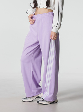 adidas阿迪达斯秋新款女正品三条纹长裤运动休闲香蕉裤紫色KF4929