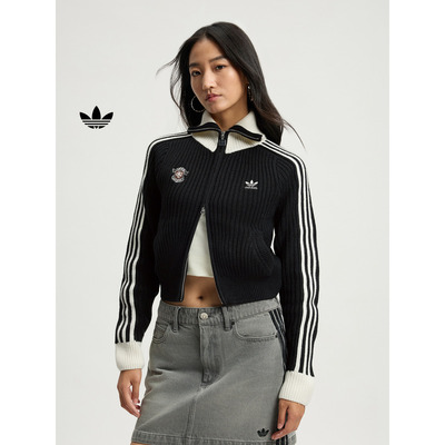 舒适全开襟修身运动针织衫女装adidas阿迪达斯官方三叶草KF0718