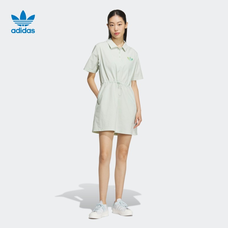 运动翻领连衣裙三叶草女装