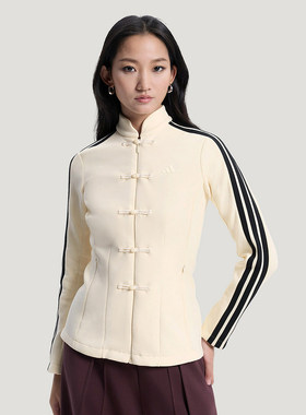 阿迪达斯三条纹新中式修身夹克Spacer Slim春针织衫外套 HY2129