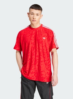 adidas阿迪达斯宽松印花运动圆领短袖球衣男夏季三叶草IZ4858
