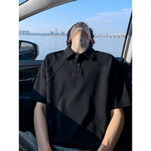 黑色短袖POLO衫男款夏季青少年重磅正肩衣服2026新款宽松半袖T恤