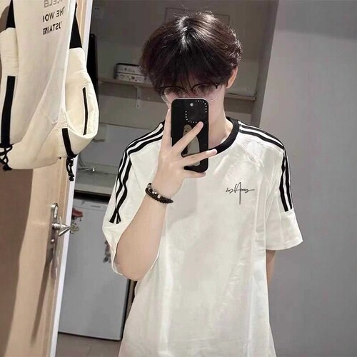美式oversize高街三条杠短袖男款