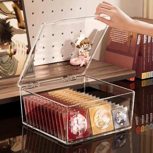 吧唧收纳盒透明亚克力桌面翻盖