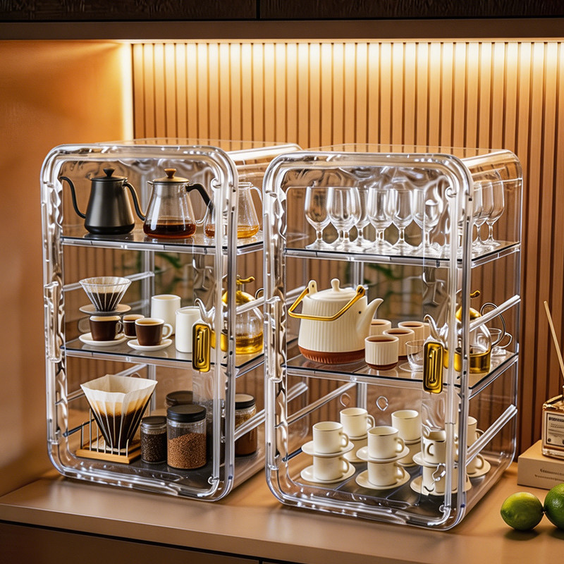 轻奢透明亚克力茶具杯架收纳盒多层分格置物架杯子桌面水杯收纳柜