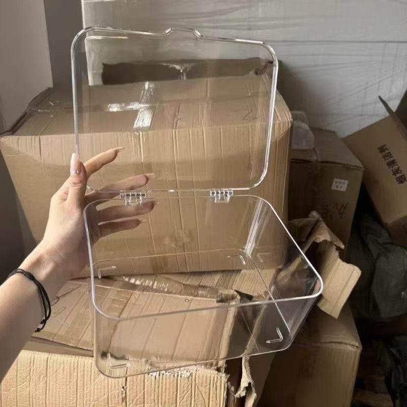 透明亚克力桌面收纳盒翻盖式长方形整理盒大容量杂物办公收纳盒子