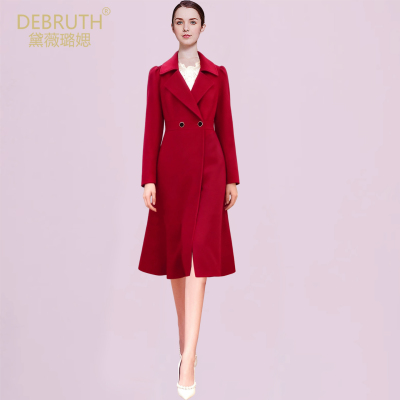 黛薇璐媤红色大翻领羊毛外套大衣
