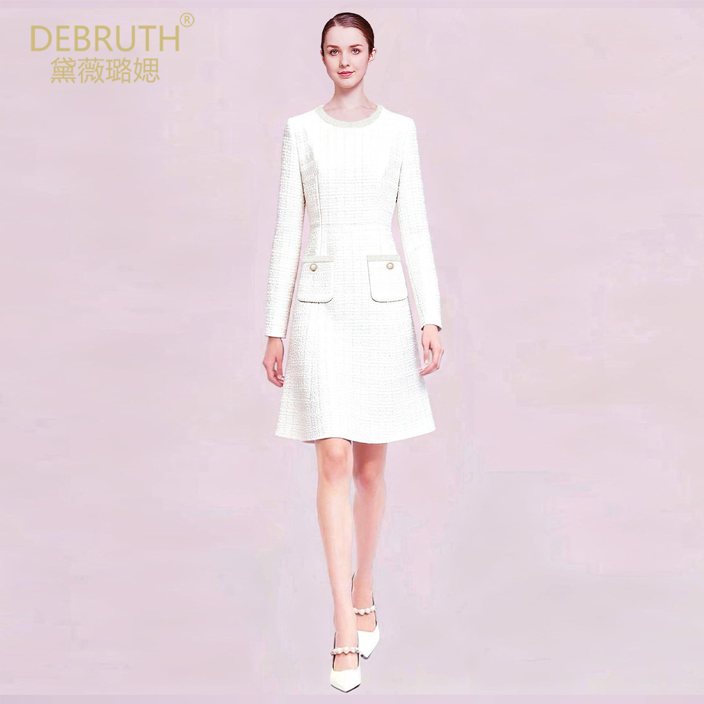 黛薇璐媤小香风粗花呢钉珠公主连衣裙女2026春新款气质收腰A裙白,女装/女士精品,连衣裙,淘宝优惠券,粉丝福利购,淘宝优惠卷