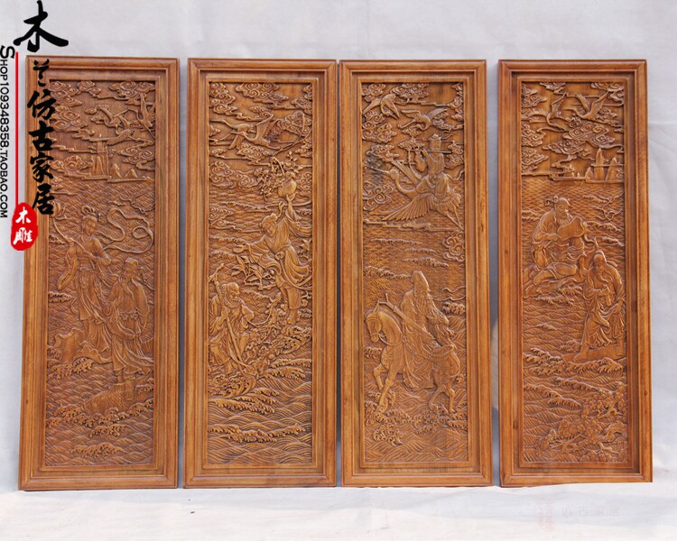 Dongyang Woodcarvan Camphor Wood Relief Everyse Every Ummortals пересекает морской экран вертикальный экран, антикварные двери и окна, китайские перегородки