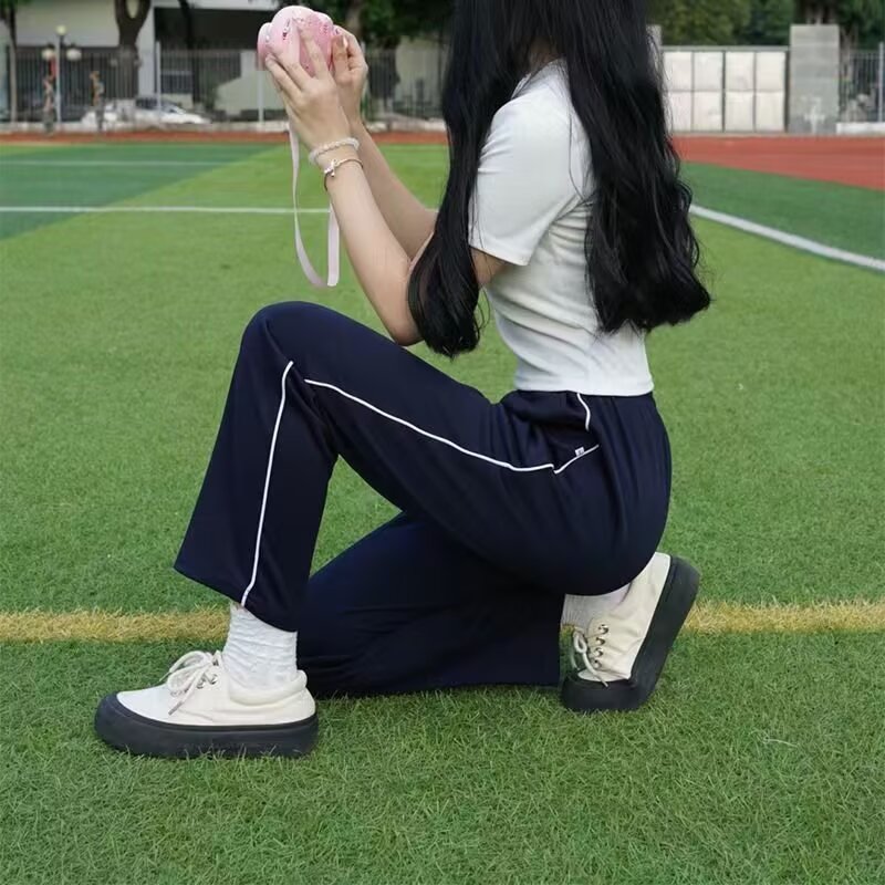 春秋季纯棉直筒校裤显瘦