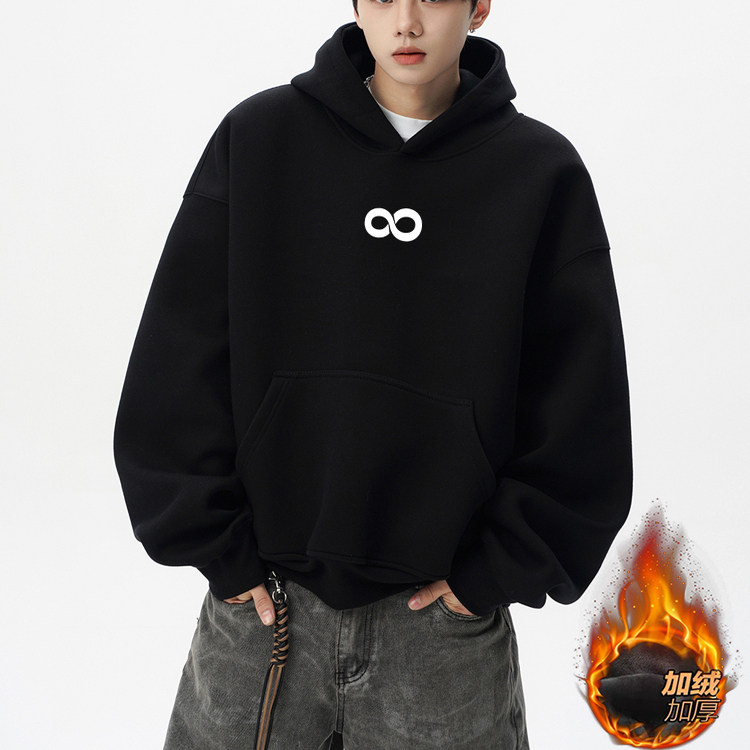 美式连帽卫衣复古印花高街秋冬季加绒新款宽松男女情侣重磅上衣