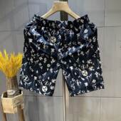 新款 沙滩裤 轻奢潮流冰丝印花休闲短裤 夏季 男士 时尚 透气舒适五分裤