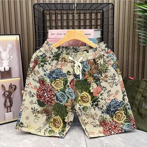 2025新款彩绘玫瑰花卉短裤男夏季个性沙滩裤时尚印花休闲五分裤