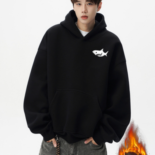 加绒加厚帽衫 情侣款 外套 复古cleanfit重磅连帽卫衣男女秋冬季 美式