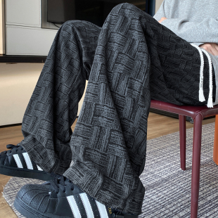 子男春秋季 新款 垂感慵懒风长裤 直筒休闲裤 宽松大码 潮牌格子乱纹裤