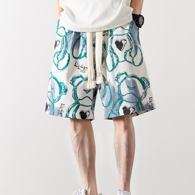 小熊印花短裤男夏季薄款休闲