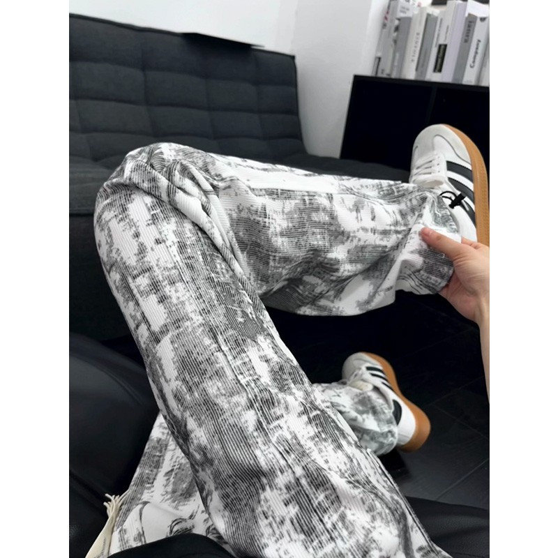 美式复古扎染男秋冬加绒休闲裤
