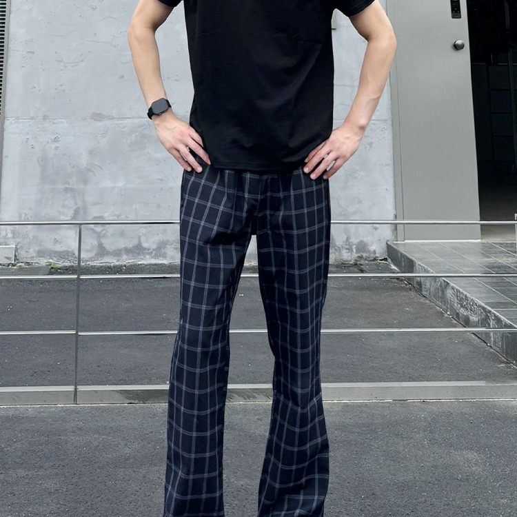 美式高级穿搭弯刀格子裤男款潮流