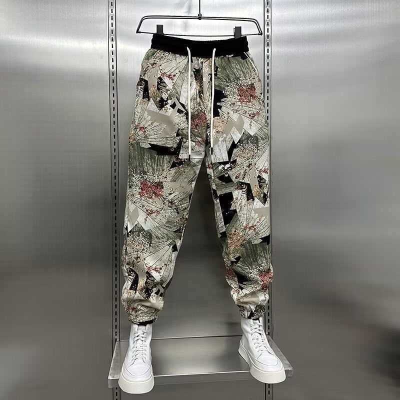 2025新款冰丝印花清凉长裤时尚洋气简约休闲裤宽松显瘦哈伦裤男,男装,休闲裤,淘宝优惠券,粉丝福利购,淘宝优惠卷