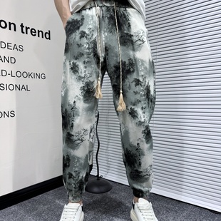 水墨画国风裤 宽松束脚灯笼裤 子男夏季 冰丝休闲长裤 薄款 2025新中式