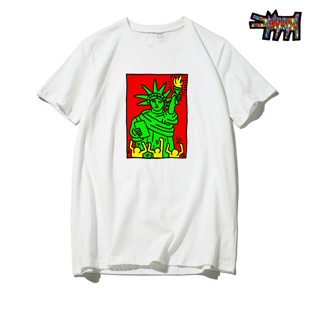 百搭凯斯哈林Keith Haring联名自由女神像短袖 男女宽松纯棉T恤
