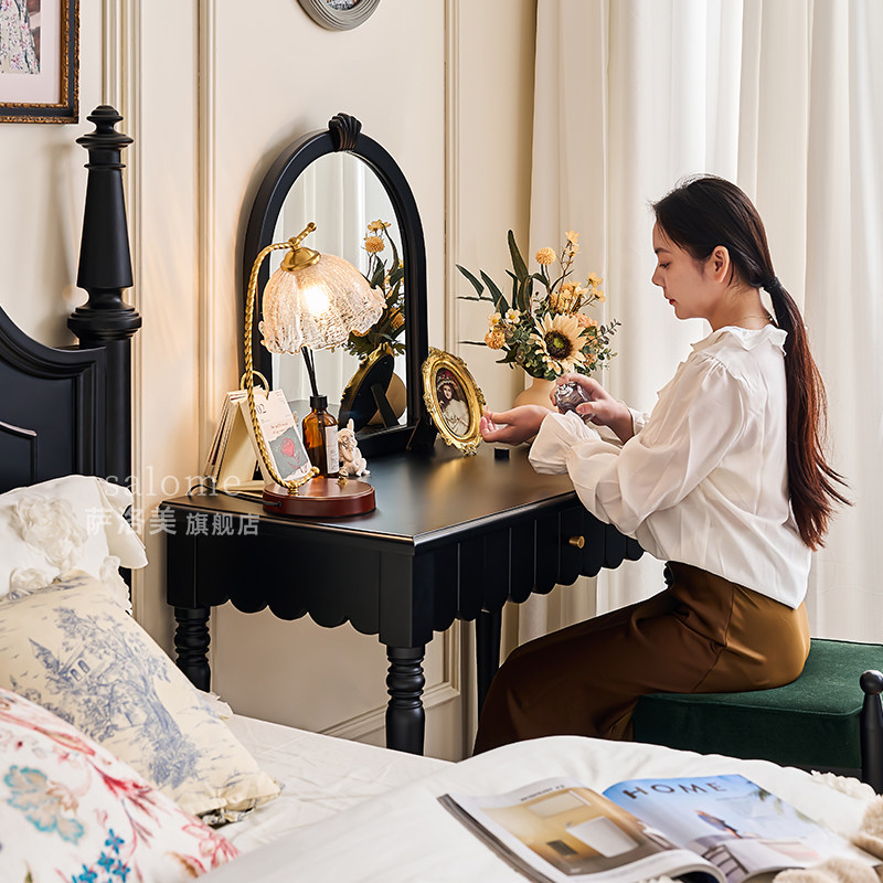 法式主卧室全实木梳妆台美式黑色化妆桌镜子小户型轻奢高级感凳子,住宅家具,梳妆台/桌,淘宝优惠券,粉丝福利购,淘宝优惠卷