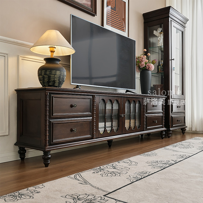 [新品]法式中古实木落地电视柜收纳储物柜一体美式客厅家用小户型,住宅家具,电视柜,淘宝优惠券,粉丝福利购,淘宝优惠卷