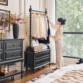 法式 复古实木挂衣架落地开放式 家用室内卧室衣服衣帽架床头柜一体