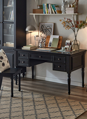 美式实木书桌椅组合小户型黑色简约现代办公电脑桌书房家用写字台