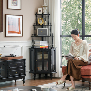 法式一体实木角柜卧室墙角三角转角置物架收纳美式客厅拐角储物柜