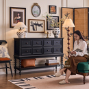 法式 黑色中古玄关边柜隔断餐边柜 复古实木斗柜客厅靠墙储物柜美式