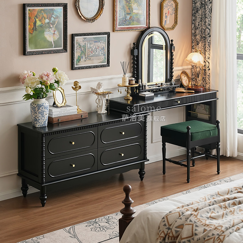 法式卧室实木化妆桌梳妆台斗柜收纳柜一体中古转角书桌收纳置物架,住宅家具,梳妆台/桌,淘宝优惠券,粉丝福利购,淘宝优惠卷