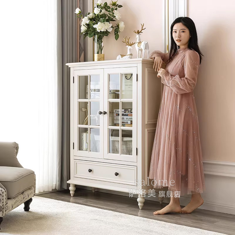 美式实木酒柜白色现代简约小户型储物柜餐厅餐边柜客厅靠墙展示柜