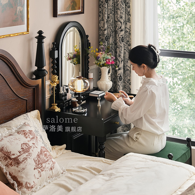 法式实木化妆桌梳妆台小户型卧室桌子中古书桌一体带置物架储物柜,住宅家具,梳妆台/桌,淘宝优惠券,粉丝福利购,淘宝优惠卷