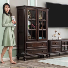 美式全实木酒柜客厅展示储物收纳柜子欧式轻奢餐厅复古电视柜边柜