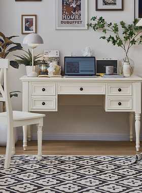 美式实木书桌椅组合白色简约现代学生家用办公电脑桌子书房写字台