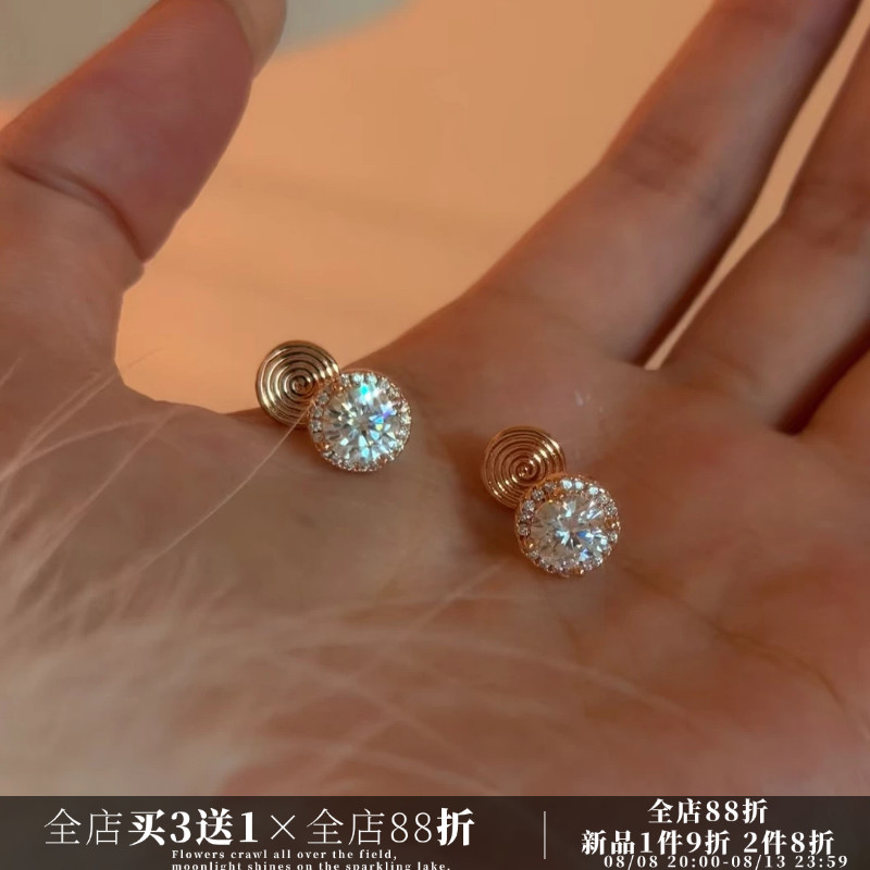CIX星辰/一克拉莫桑钻爆闪耳饰蚊香盘耳夹无耳洞耳钉高级耳环圆形