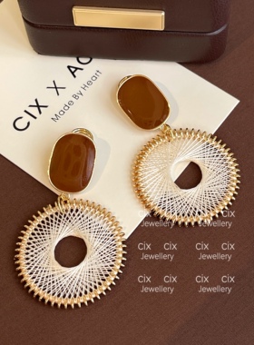 CIX黄油/法式耳环蚊香盘耳夹方圆脸无耳洞耳饰显脸小耳钉波西米亚