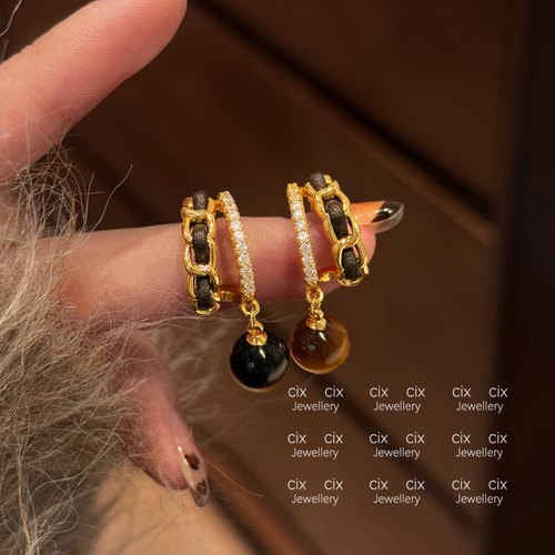 CIX虎眼/小众设计感耳钉虎眼石蚊香盘耳夹无耳洞秋冬百搭耳夹耳环