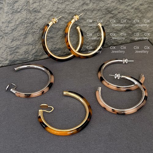 CIX茶屿/明星同款豹纹耳饰耳环蚊香盘耳夹气质耳圈小众耳钉银圈圈