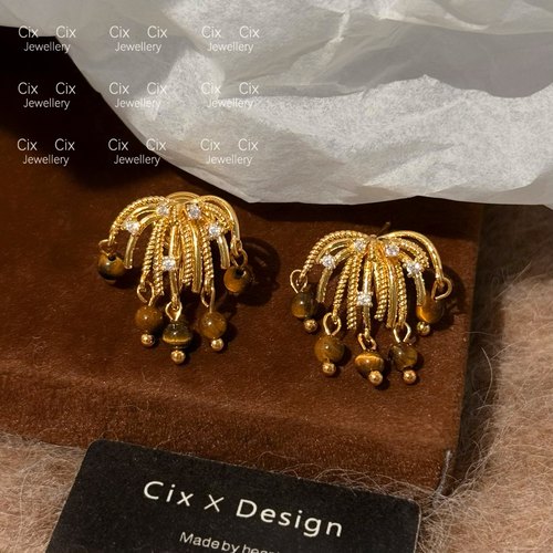 CIX烟火璀璨/烟花流苏耳钉小众设计蚊香盘耳夹无耳洞耳环独特耳饰