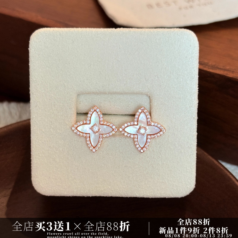 CIX四叶/气质贝母耳环蚊香盘耳夹无耳洞日常百搭耳钉精致耳饰简约