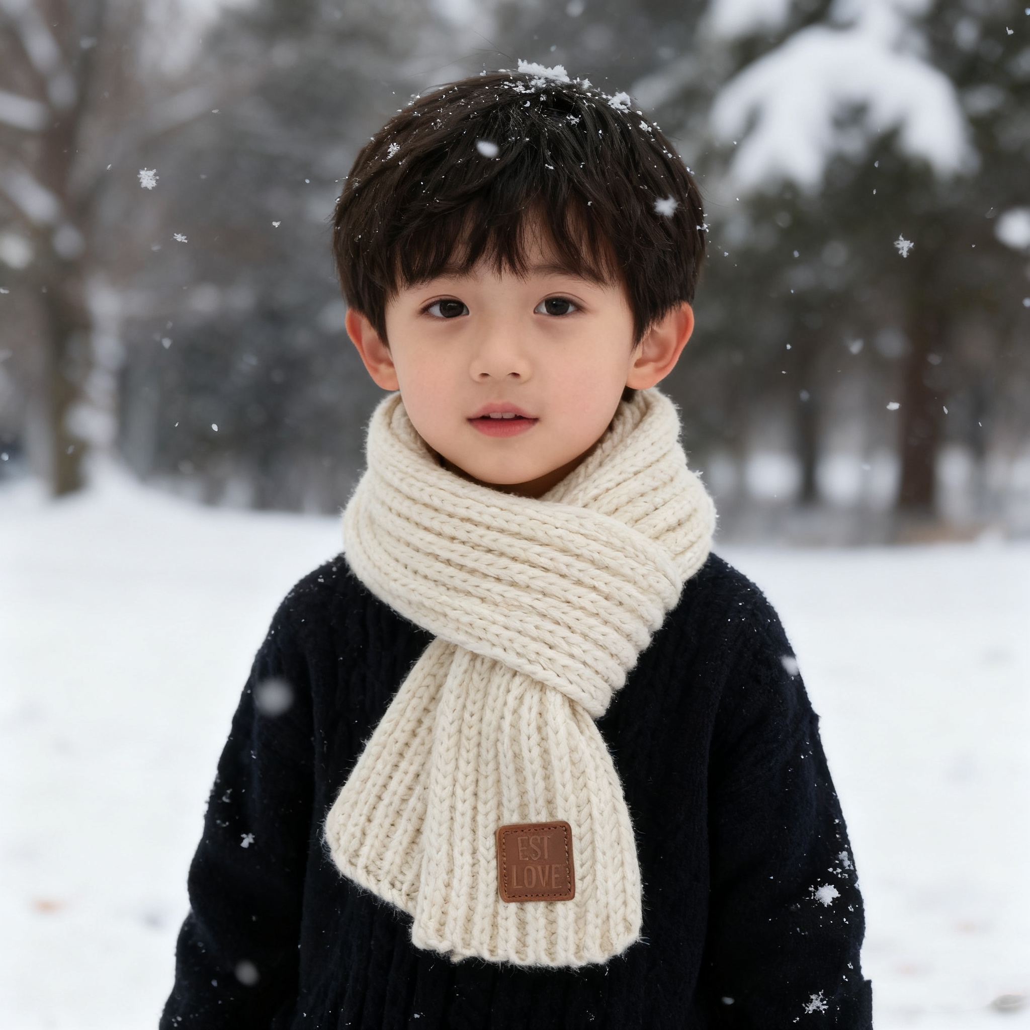 儿童米色围巾秋冬季宝宝围脖韩版男童女童针织围巾小女孩毛线围脖