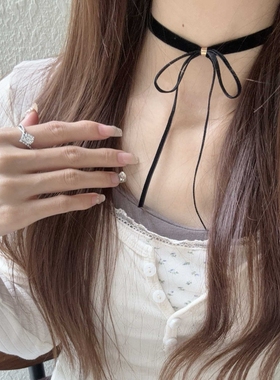 圣诞纯欲风红色丝绒蝴蝶结choker